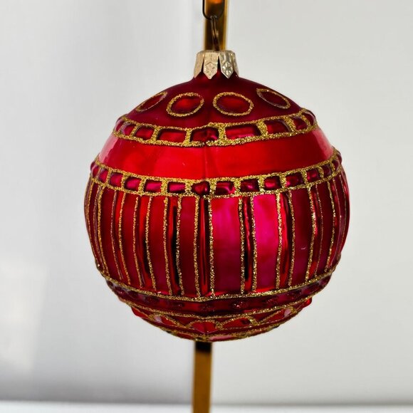 Spode Glass Christmas Ornament Round Ball Red Pink Gold Vintage Large Rare - Picture 3 of 6